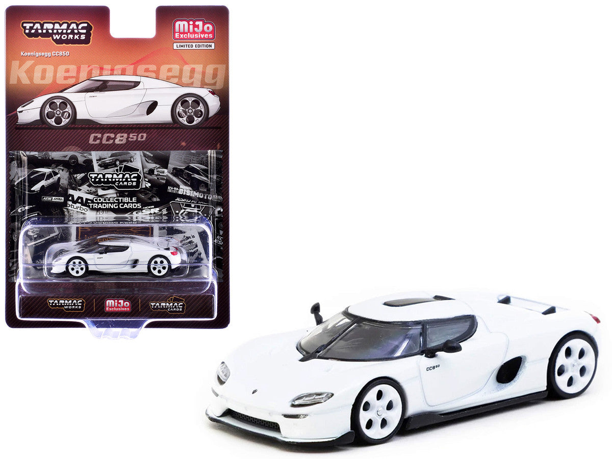Koenigsegg CC850 White with Tarmac Cards "Global64" Series 1/64 Diecast Model by Tarmac Works by Tarmac Works