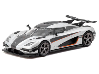 Koenigsegg One:1 Silver Metallic with Black Stripes "Global64" Series 1/64 Diecast Model Car by Tarmac Works by Tarmac Works