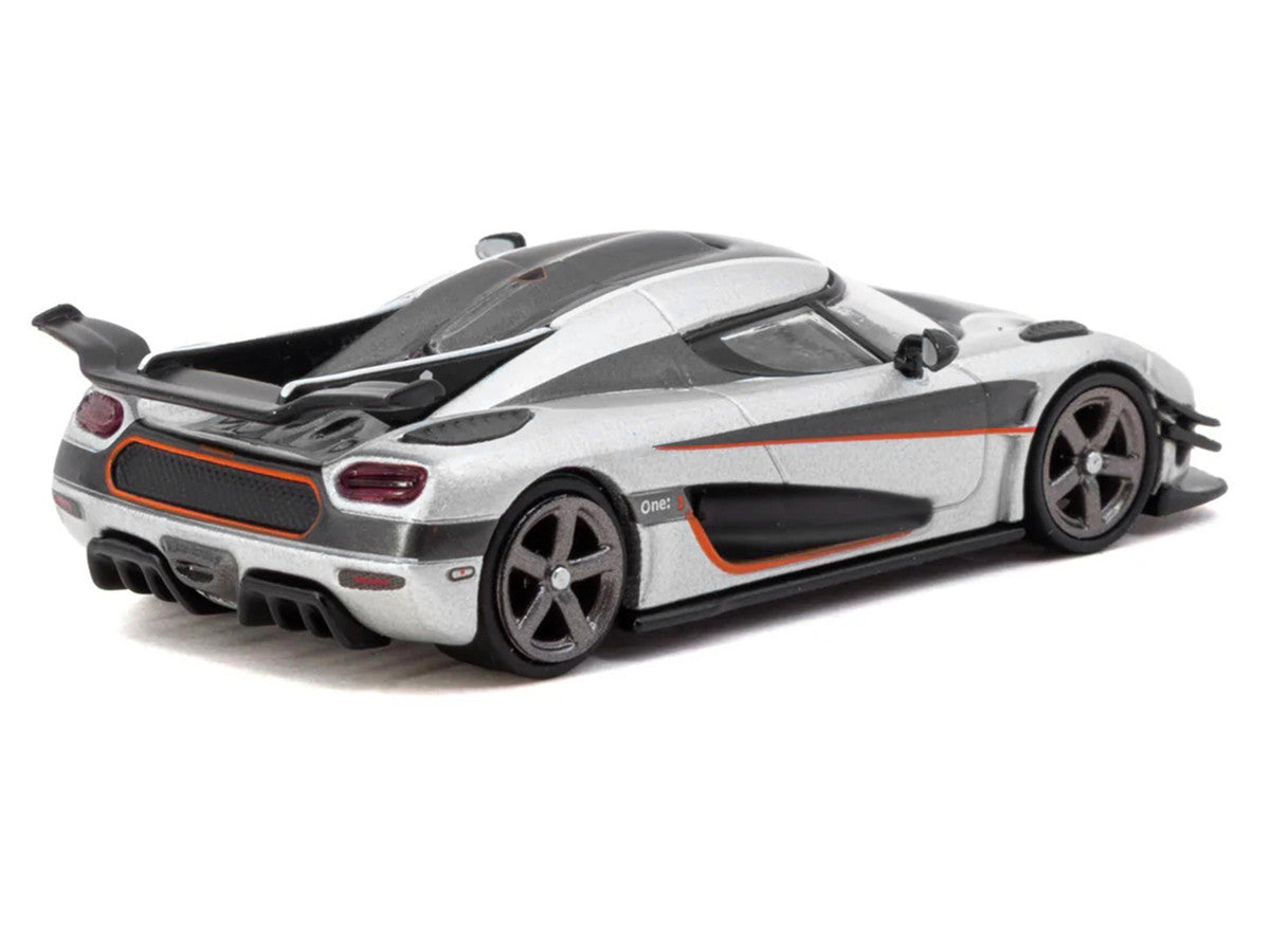 Koenigsegg One:1 Silver Metallic with Black Stripes "Global64" Series 1/64 Diecast Model Car by Tarmac Works by Tarmac Works