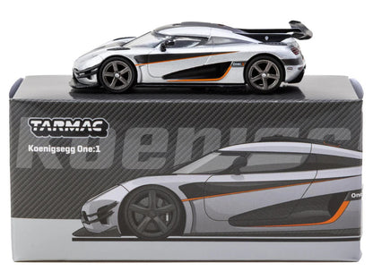 Koenigsegg One:1 Silver Metallic with Black Stripes "Global64" Series 1/64 Diecast Model Car by Tarmac Works by Tarmac Works