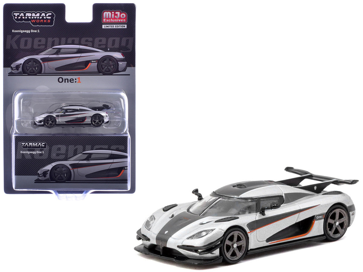 Koenigsegg One:1 Silver Metallic with Black Stripes "Global64" Series 1/64 Diecast Model Car by Tarmac Works by Tarmac Works