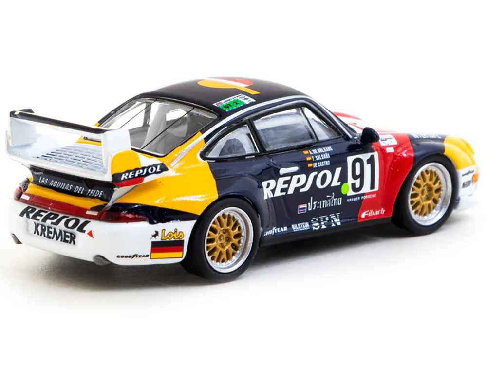 Porsche 911 GT2 #91 Tomas Saldana - Miguel Angel de Castro - Prince Alfonso de Orleans-Borbon "Kremer Racing - Repsol" "24 Hours of Le Mans" (1995) "Collab64" Series 1/64 Diecast Model Car by Schuco & Tarmac Works by Schuco