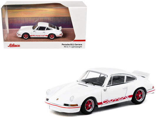 Porsche 911 Carrera RS 2.7 Lightweight White with Red Stripes "Collab64" Series 1/64 Diecast Model Car by Schuco & Tarmac Works by Schuco