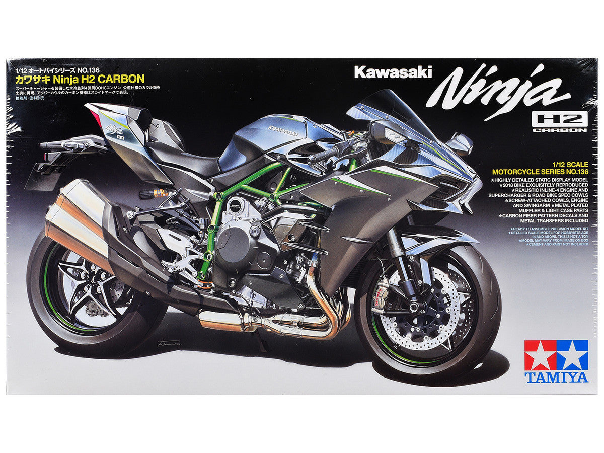Model Kit Kawasaki Ninja H2 Carbon Motorcycle 1/12 Scale Model by Tamiya-0