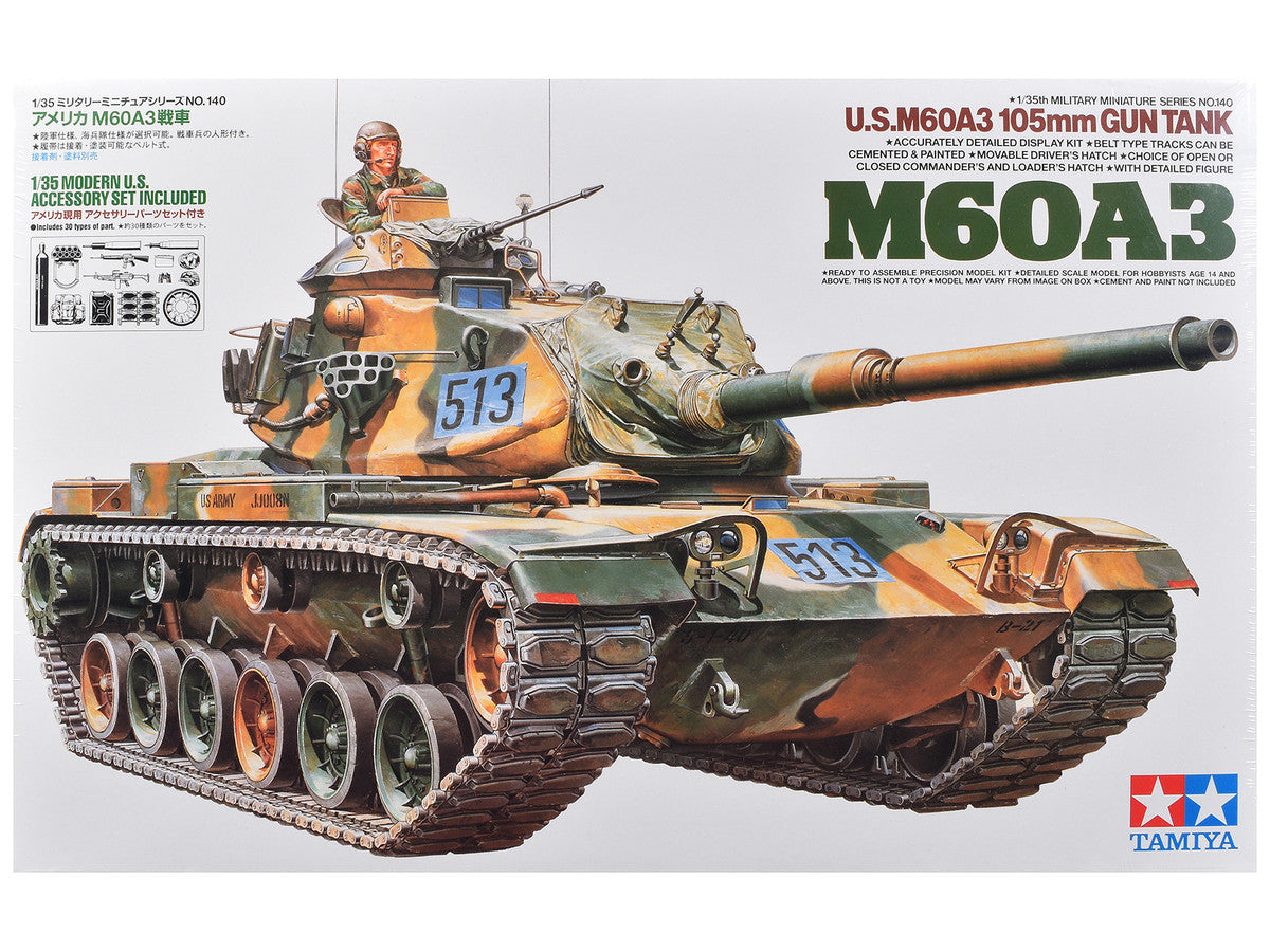 Model Kit US M60A3 105mm Gun Tank "US Army" 1/35 Scale Model by Tamiya by Tamiya