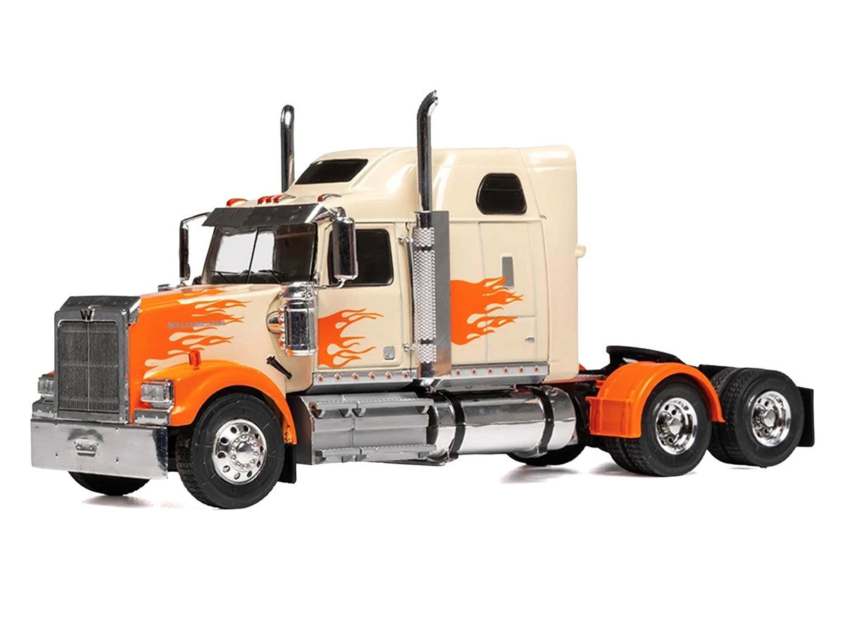 2000 Western Star 4900 Truck Tractor Cream with Orange Flames 1/43 Diecast Model Car by IXO Models-1