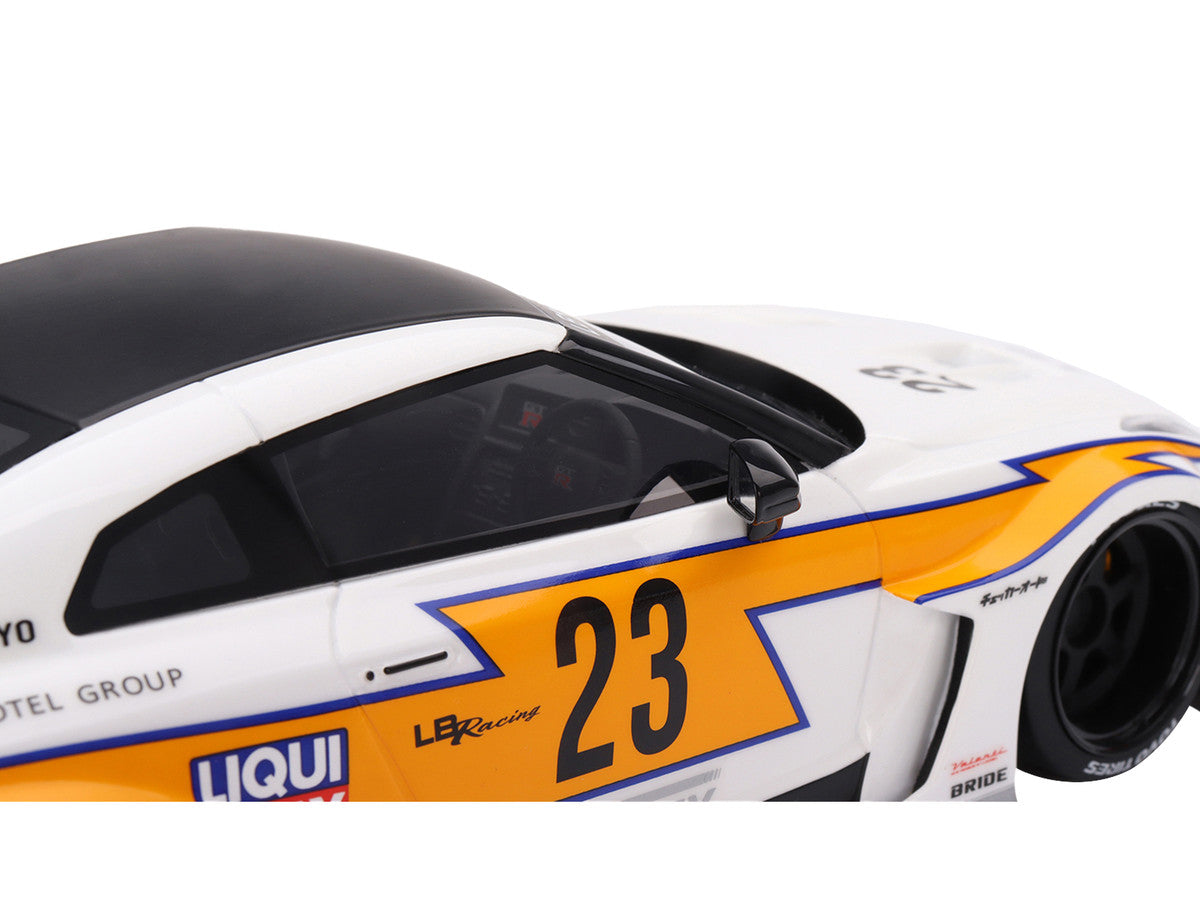 Nissan LB-Silhouette WORKS GT 35GT-RR Ver.1 RHD (Right Hand Drive) #23 White with Yellow Stripes "LB Racing" 1/18 Model Car by Top Speed by Top Speed