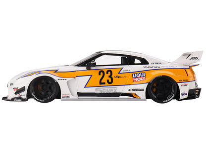 Nissan LB-Silhouette WORKS GT 35GT-RR Ver.1 RHD (Right Hand Drive) #23 White with Yellow Stripes "LB Racing" 1/18 Model Car by Top Speed by Top Speed
