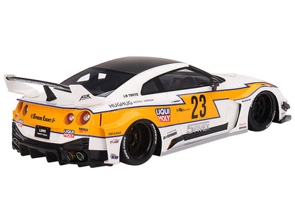 Nissan LB-Silhouette WORKS GT 35GT-RR Ver.1 RHD (Right Hand Drive) #23 White with Yellow Stripes "LB Racing" 1/18 Model Car by Top Speed by Top Speed