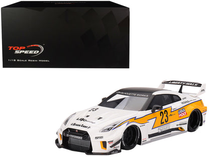 Nissan LB-Silhouette WORKS GT 35GT-RR Ver.1 RHD (Right Hand Drive) #23 White with Yellow Stripes "LB Racing" 1/18 Model Car by Top Speed by Top Speed