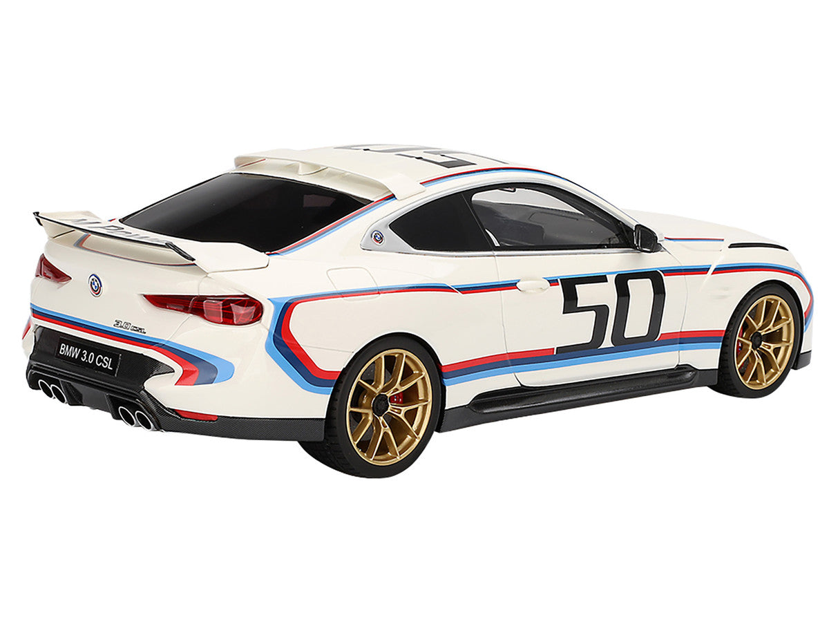 BMW M4 3.0 CSL #50 White with Blue and Red Stripes 1/18 Model Car by Top Speed by Top Speed