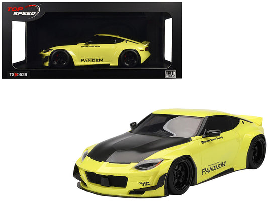Nissan Z (RZ34) "Pandem" Ikazuchi Yellow with Matt Black Hood 1/18 Model Car by Top Speed by Top Speed