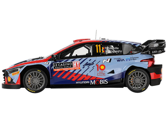 Hyundai i20 N Rally1 Hybrid #11 Thierry Neuville - Martijn Wydaeghe "Hyundai Shell Mobis WRT" Winner WRC "Monte Carlo Rally" (2024) 1/18 Model Car by Top Speed by Top Speed