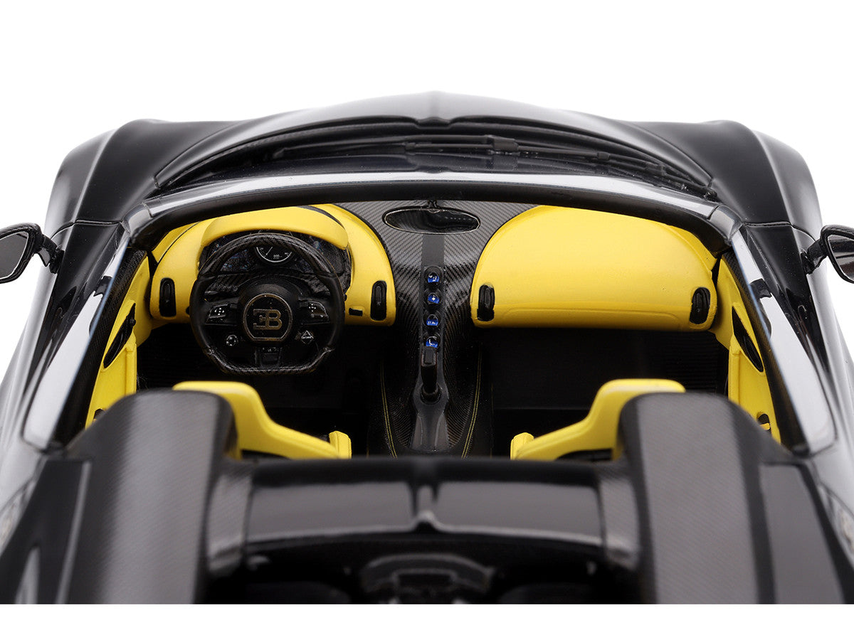 Bugatti W16 Mistral Black with Yellow Interior 1/18 Model Car by Top Speed by Top Speed