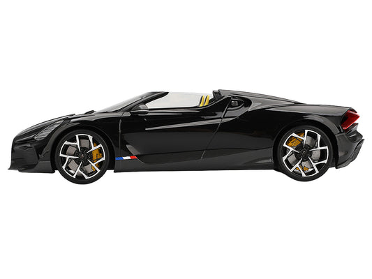 Bugatti W16 Mistral Black with Yellow Interior 1/18 Model Car by Top Speed by Top Speed