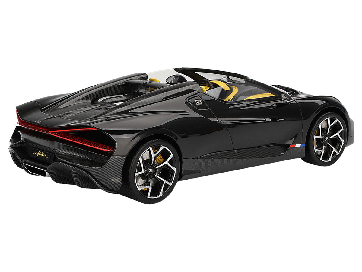 Bugatti W16 Mistral Black with Yellow Interior 1/18 Model Car by Top Speed by Top Speed