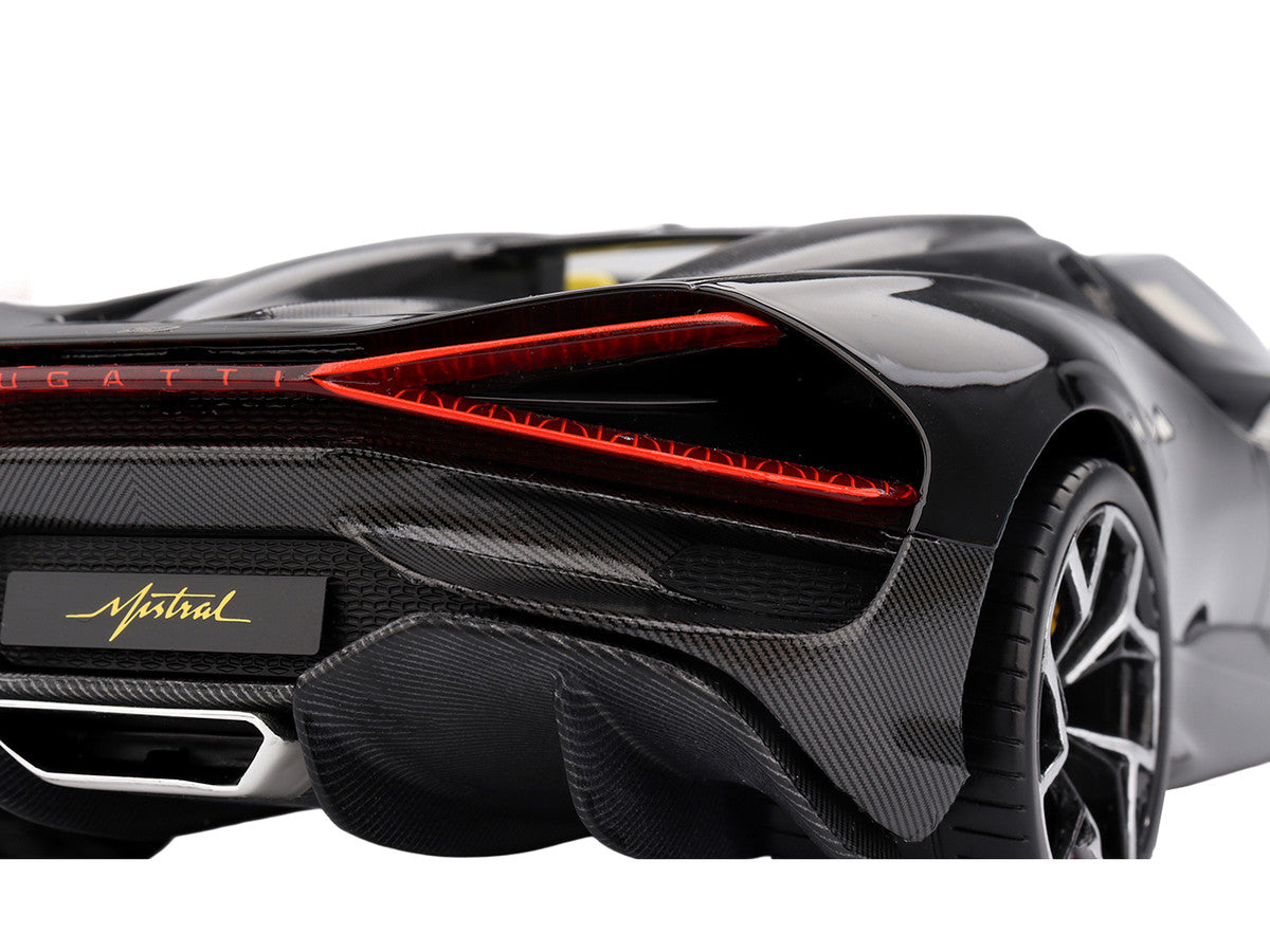 Bugatti W16 Mistral Black with Yellow Interior 1/18 Model Car by Top Speed by Top Speed