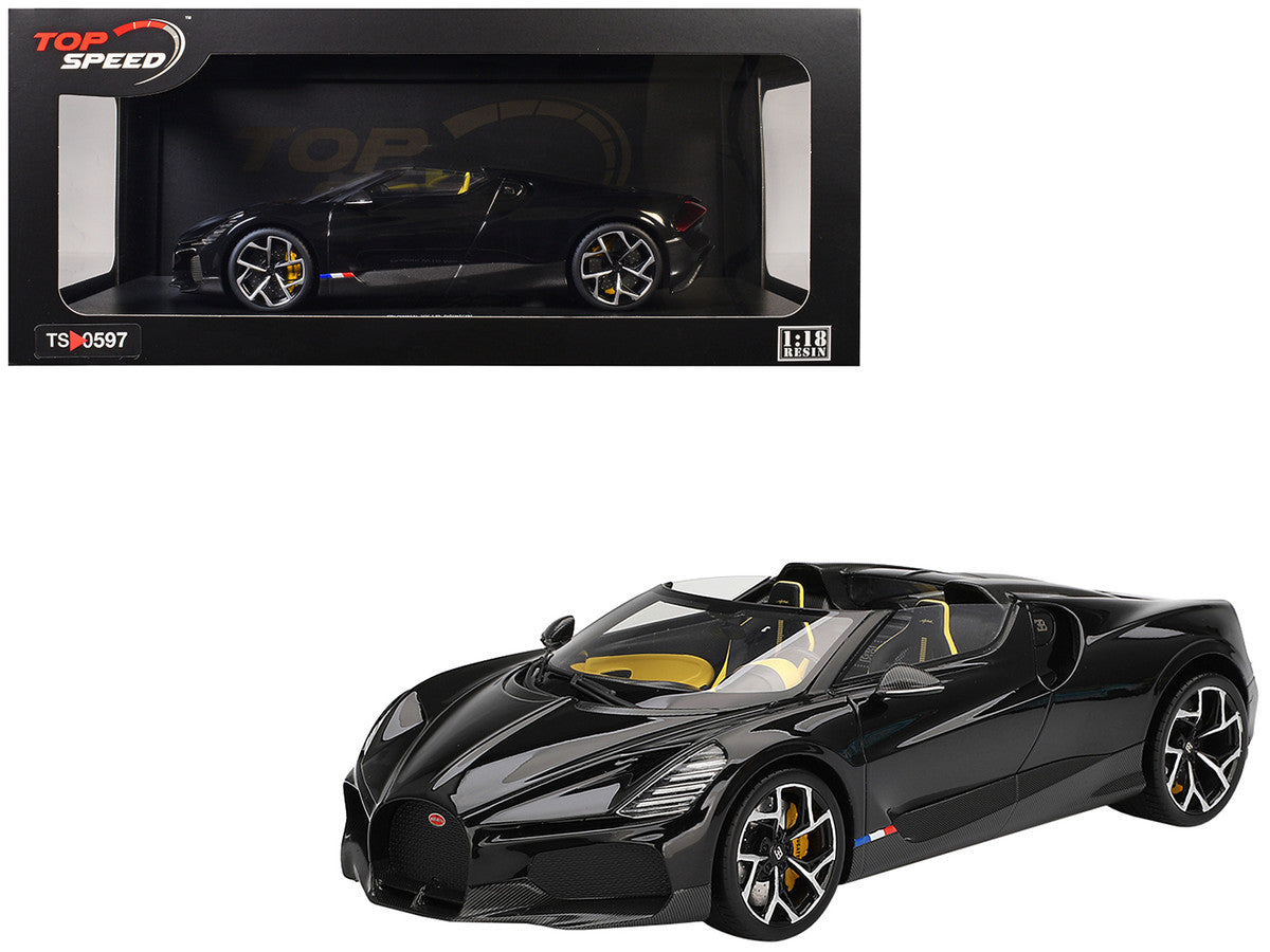Bugatti W16 Mistral Black with Yellow Interior 1/18 Model Car by Top Speed by Top Speed