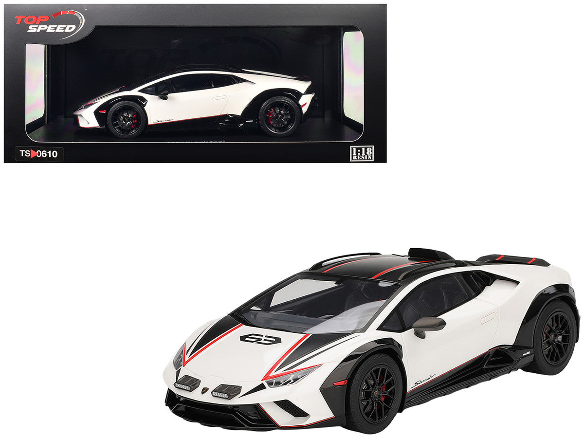 Lamborghini Huracan Sterrato Bianco Asopo White with Matt Black Top and Red Stripes 1/18 Model Car by Top Speed by Top Speed