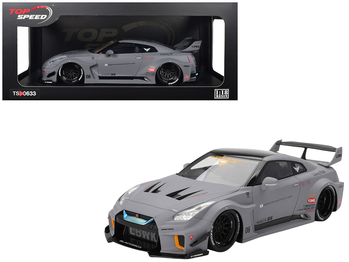 Nissan LB-Silhouette WORKS GT 35GT-RR Ver.1 RHD (Right Hand Drive) Matt Gray with Black Top 1/18 Model Car by Top Speed-0