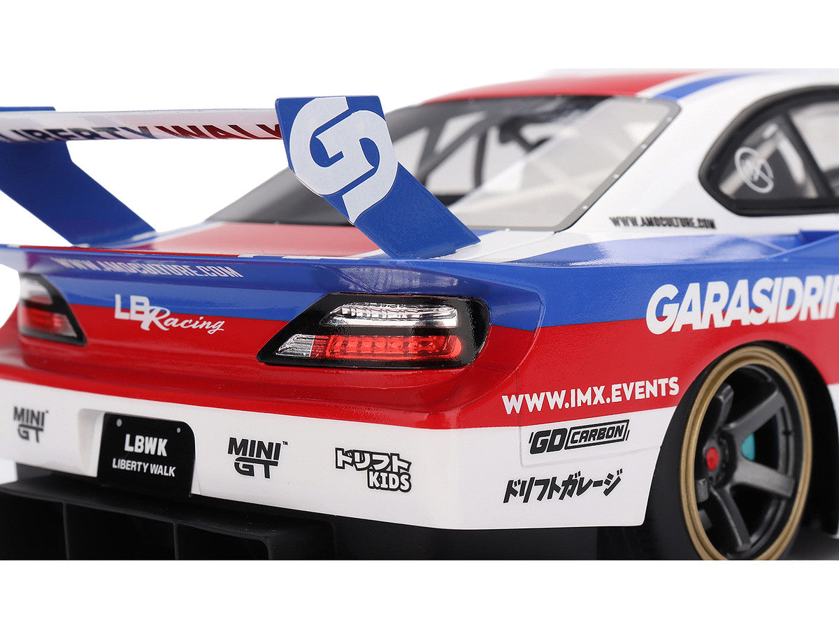 Nissan "LB-Super Silhouette" S15 SILVIA RHD (Right Hand Drive) #12 "GARASIDRIFT" White with Red and Blue Graphics 1/18 Model Car by Top Speed by Top Speed