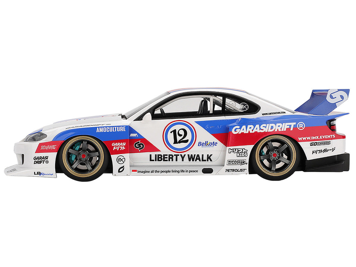Nissan "LB-Super Silhouette" S15 SILVIA RHD (Right Hand Drive) #12 "GARASIDRIFT" White with Red and Blue Graphics 1/18 Model Car by Top Speed by Top Speed