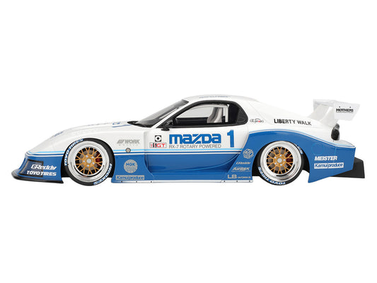 Mazda RX-7 LB-Super Silhouette RHD (Right Hand Drive) #1 Jeremy Barnes - Pete Halsmer "IMSA" White and Blue 1/18 Model Car by Top Speed by Top Speed