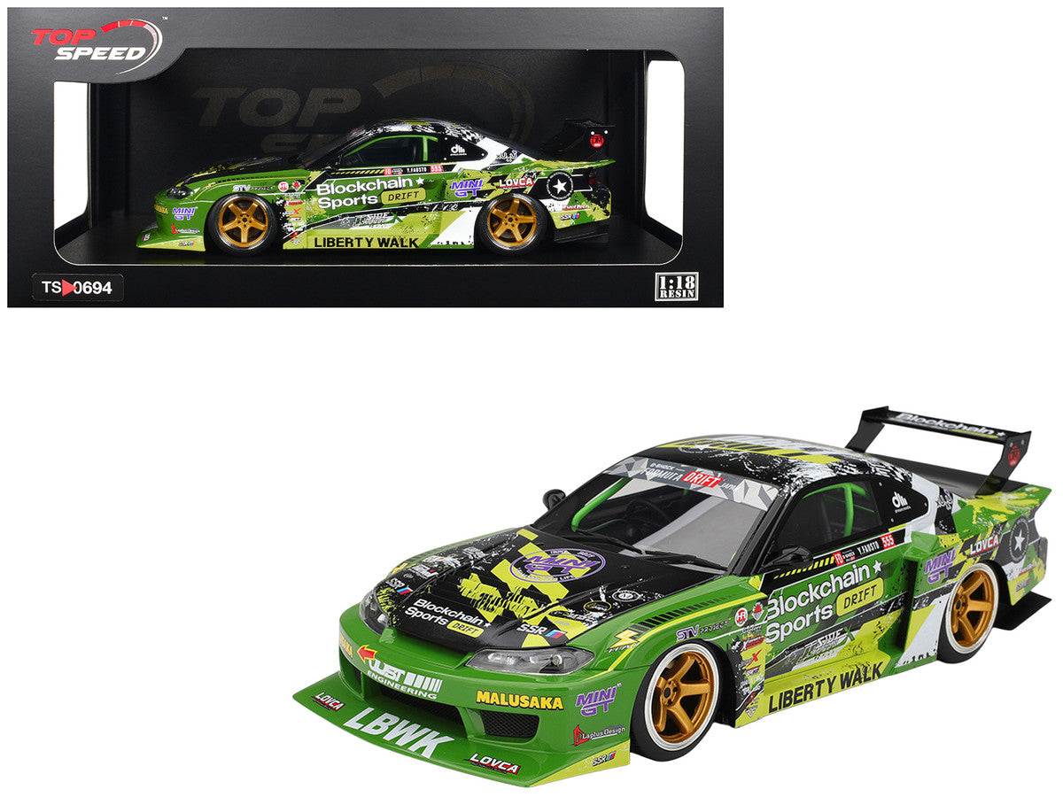Nissan LB-Super Silhouette S15 SILVIA RHD (Right Hand Drive) #555 V2 Yukio Fausto "Formula Drift Japan" (2024) 1/18 Model Car by Top Speed-0