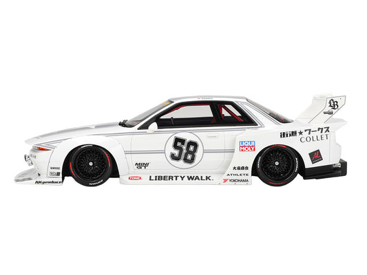 Nissan Skyline GT-R (R32) RHD (Right Hand Drive) #58 "LBWK - Kaido Works" White with Gray Stripes and Graphics "Tokyo Auto Salon (TAS) 2025" 1/18 Model Car by Top Speed by Top Speed