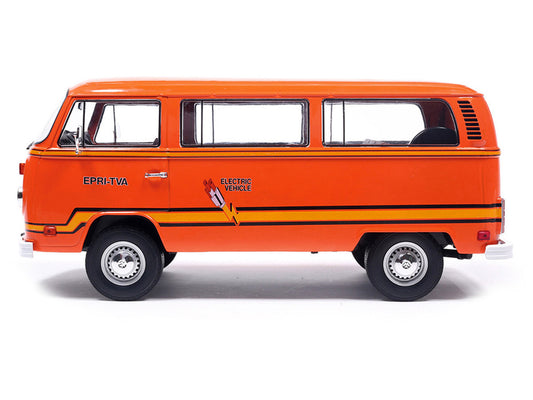1978 Volkswagen Type 2 Bus "Elektrotransporter" Orange with Yellow Stripes 1/18 Diecast Model by IXO Models by IXO