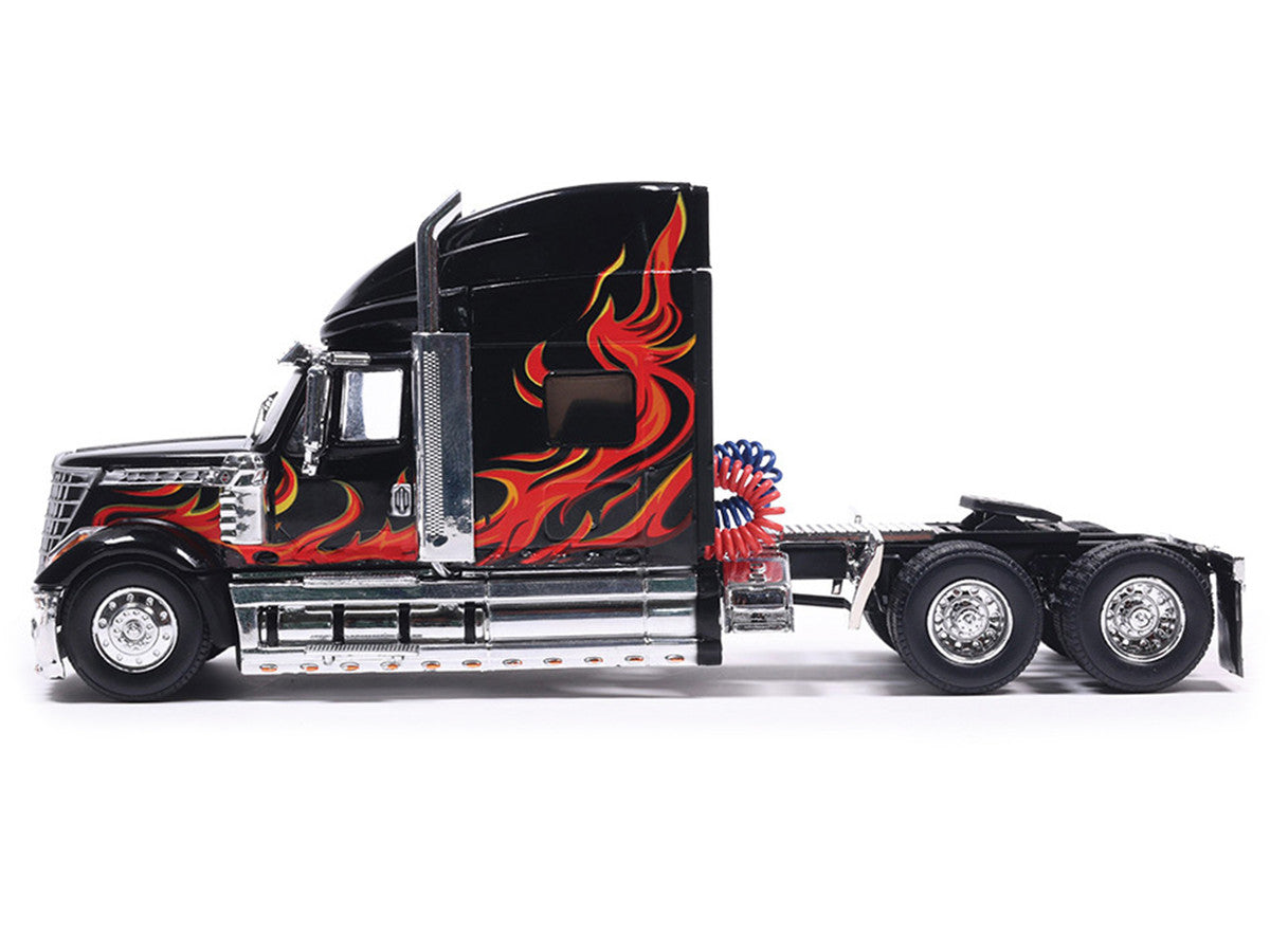 2010 International Lonestar Truck Tractor Black with Flame Graphics 1/64 Diecast Model by IXO Models by IXO
