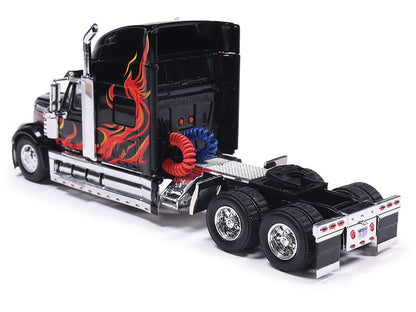 2010 International Lonestar Truck Tractor Black with Flame Graphics 1/64 Diecast Model by IXO Models by IXO