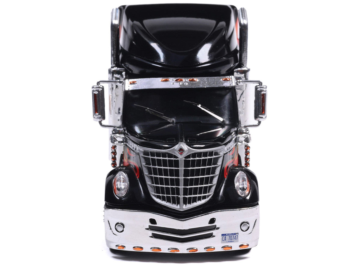 2010 International Lonestar Truck Tractor Black with Flame Graphics 1/64 Diecast Model by IXO Models by IXO