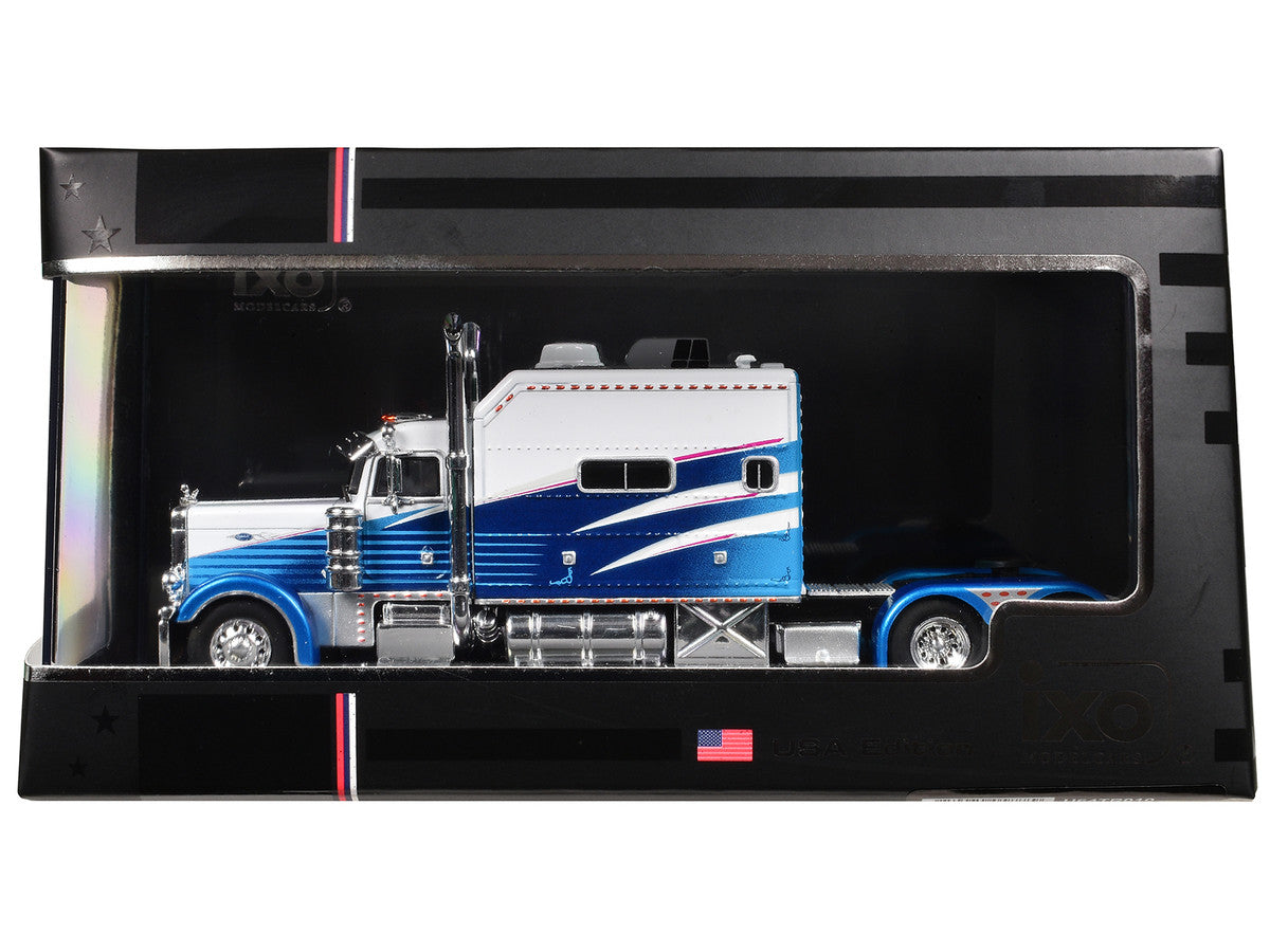 2002 Peterbilt 379 Truck Tractor White and Blue with Graphics 1/64 Diecast Model by IXO Models by Greenlight