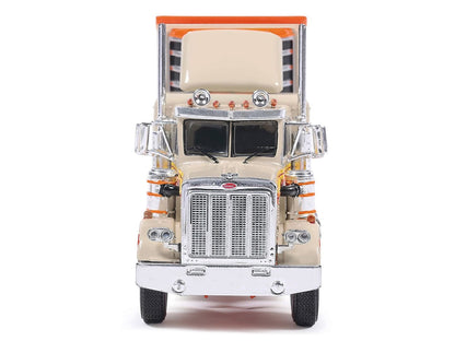 1973 Peterbilt 359 Truck Tractor with Sleeper Cab Cream with Orange and Yellow Stripes and Refrigerate Modern Trailer 1/64 Diecast Model Car by IXO Models-3