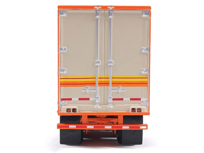 1973 Peterbilt 359 Truck Tractor with Sleeper Cab Cream with Orange and Yellow Stripes and Refrigerate Modern Trailer 1/64 Diecast Model Car by IXO Models-4