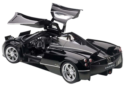 Pagani Huayra Gloss Black with Silver Stripes and Silver Wheels 1/12 Model Car by Autoart by Autoart