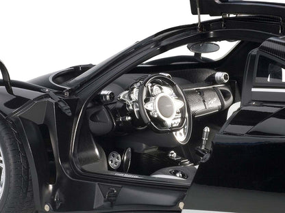 Pagani Huayra Gloss Black with Silver Stripes and Silver Wheels 1/12 Model Car by Autoart by Autoart