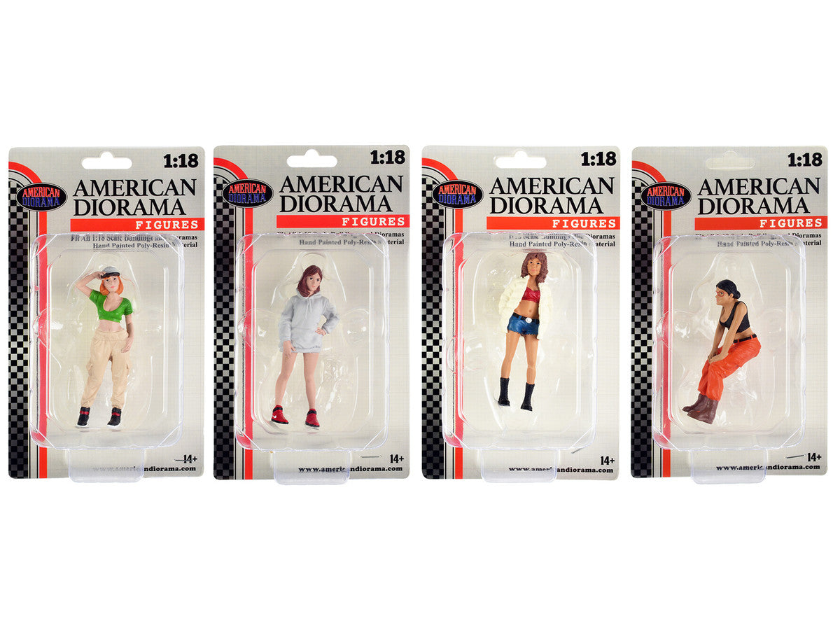 "Hip Hop Girls" 4 Piece Figure Set for 1/18 Scale Models by American Diorama by American Diorama