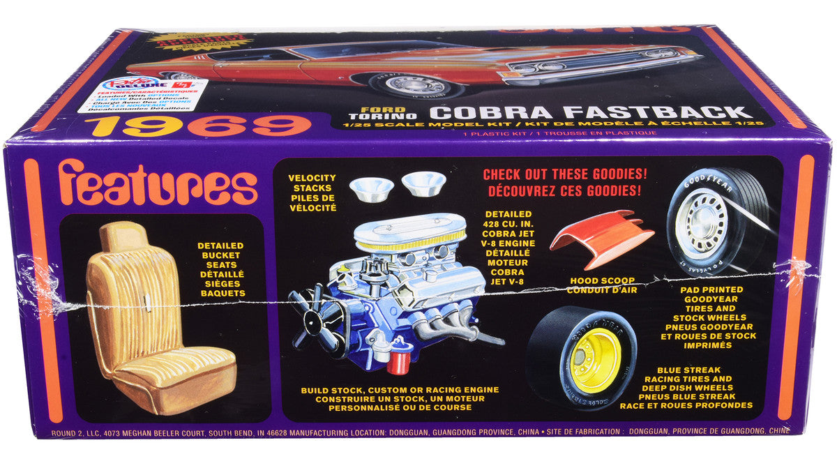 Skill 2 Model Kit 1969 Ford Torino Cobra Fastback 3-in-1 Kit 1/25 Scale Model by AMT by AMT