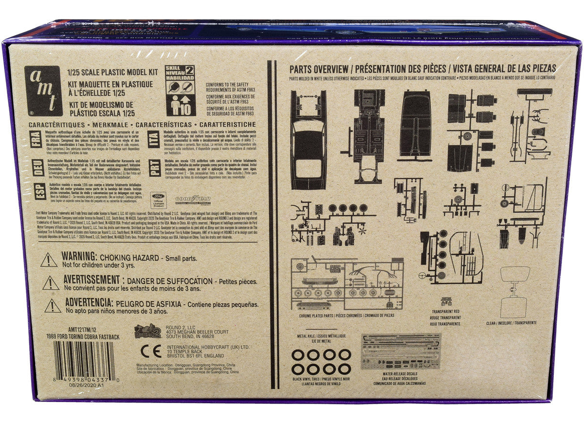 Skill 2 Model Kit 1969 Ford Torino Cobra Fastback 3-in-1 Kit 1/25 Scale Model by AMT by AMT