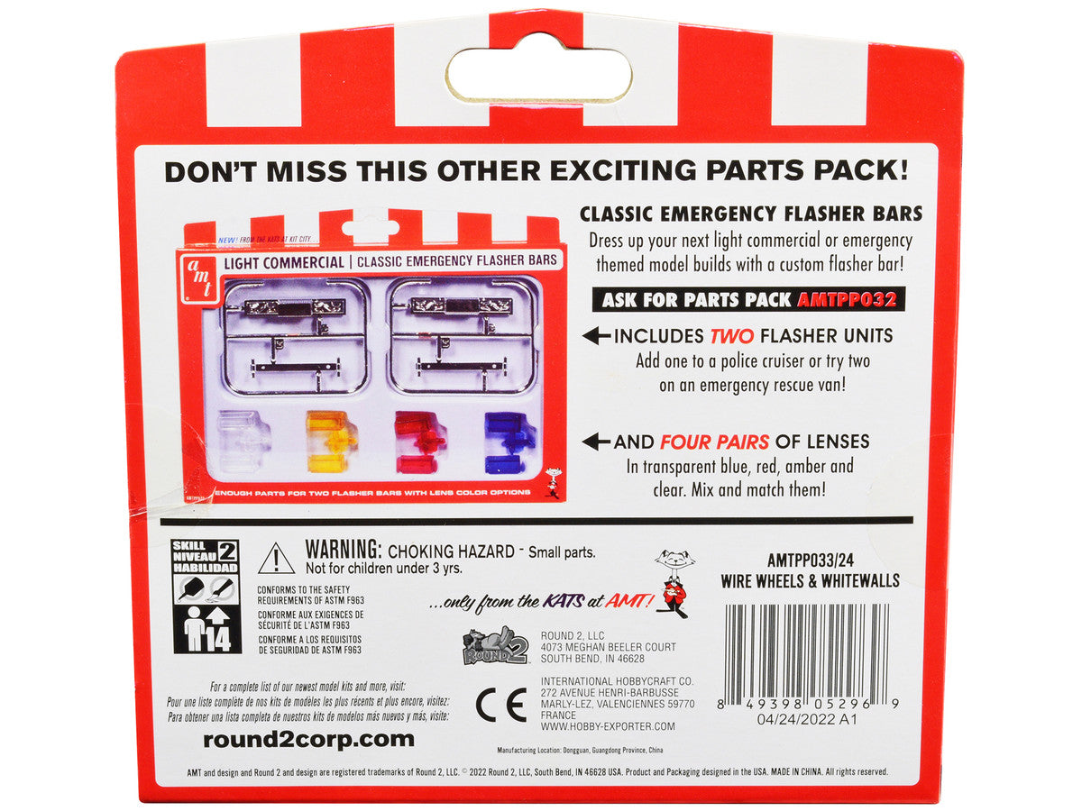 Skill 2 Model Kit Wire Wheels and Whitewall Tires Set of 5 Pieces for 1/25 Scale Models by AMT by AMT