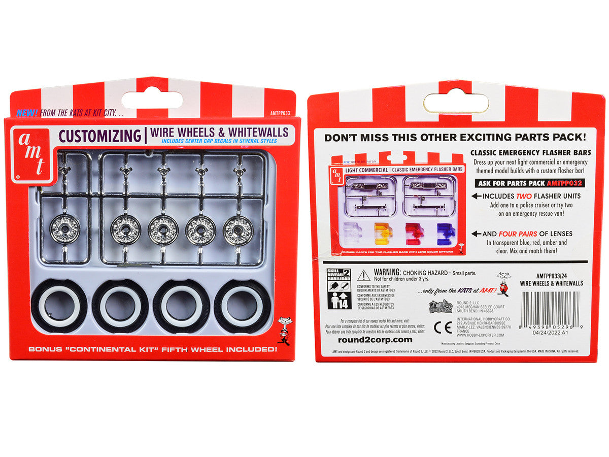 Skill 2 Model Kit Wire Wheels and Whitewall Tires Set of 5 Pieces for 1/25 Scale Models by AMT by AMT