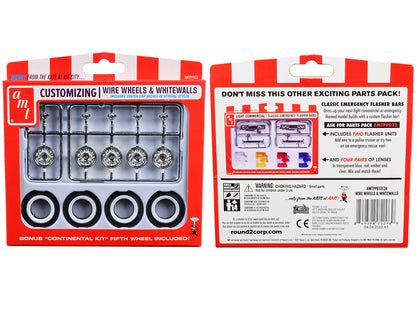 Skill 2 Model Kit Wire Wheels and Whitewall Tires Set of 5 Pieces for 1/25 Scale Models by AMT by AMT