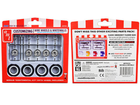 Skill 2 Model Kit Wire Wheels and Whitewall Tires Set of 5 Pieces for 1/25 Scale Models by AMT by AMT