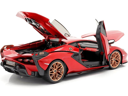 Lamborghini Sian FKP 37 Red with Copper Wheels 1/18 Diecast Model Car by Bburago by Bburago
