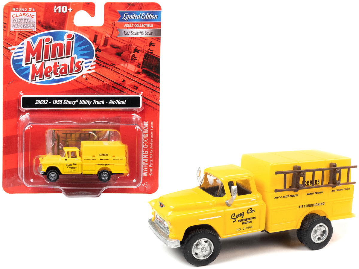 1955 Chevrolet Utility Truck Yellow "Song Co. Refrigeration and Heating" 1/87 (HO) Scale Model by Classic Metal Works by Classic Metal Works