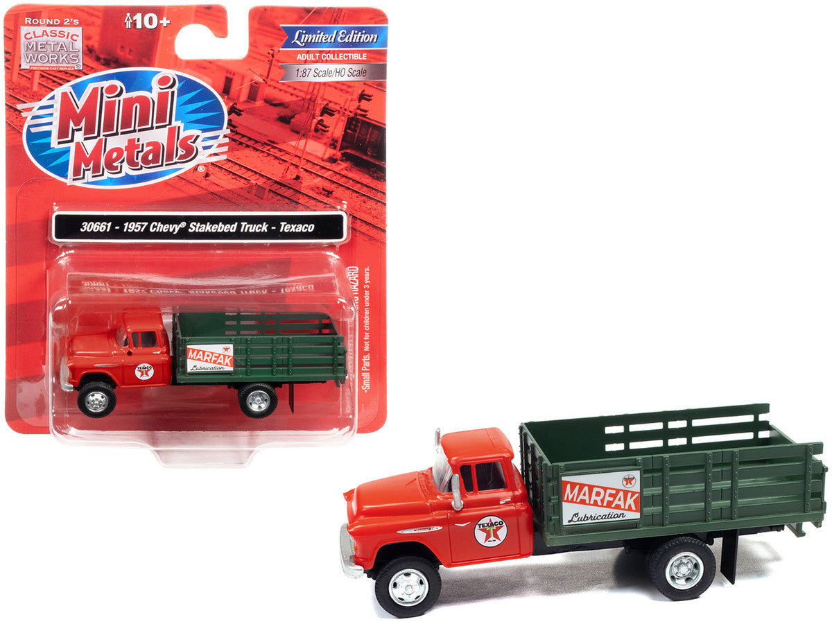 1957 Chevrolet Stakebed Truck Red "Texaco - Marfak Lubrication" 1/87 (HO) Scale Model Car by Classic Metal Works by Classic Metal Works
