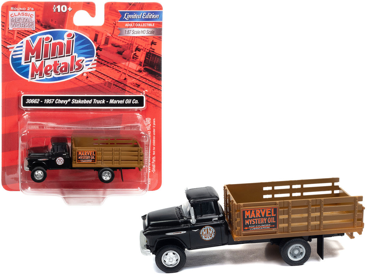 1957 Chevrolet Stakebed Truck Matt Black "Marvel Mystery Oil Co." 1/87 (HO) Scale Model Car by Classic Metal Works by Classic Metal Works