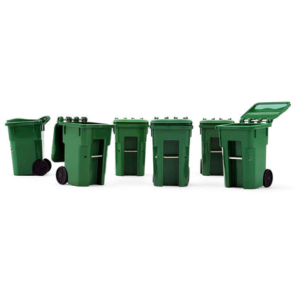 Set of 6 Green Garbage Trash Bin Containers Replica 1/34 Models by First Gear by First Gear
